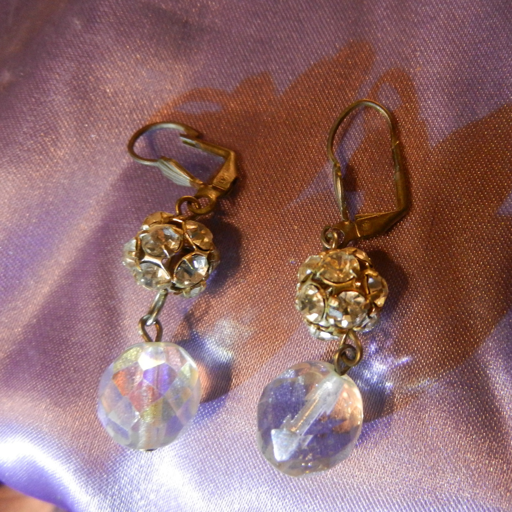VTG Contempo silver pierced earrings drop dangle silver tone dressy glam prom